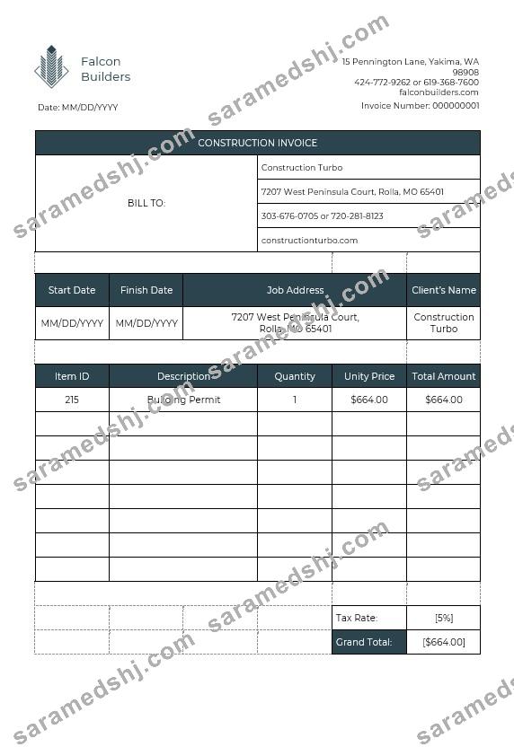 Construction Job Invoice Template